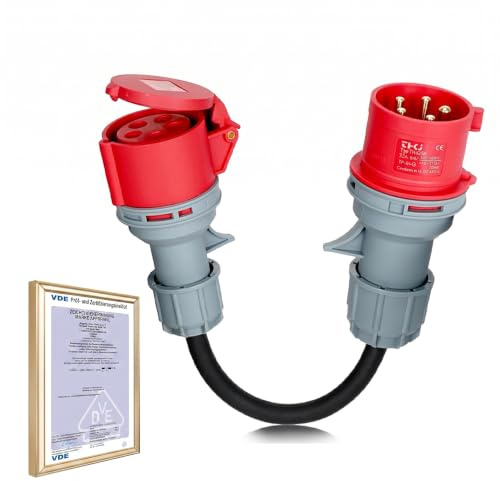 Adapter 32a auf 16a, Starkstrom Adapter mit VDE Starkstromkabel | 32A Stecker Auf 16A Kupplung, 5-polig, 3-Phasig, 5 * 2.5mm² VDE Starkstromkabel, Schutzart IP44