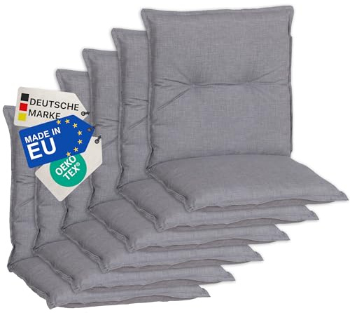 NYVI Gartenstuhl Auflagen Niedriglehner 6er Set Barcelona - UV-Beständig, Atmungsaktiv, Strapazierfähig - Niedriglehnerauflagen Sitzkissen Outdoor - Sitzauflagen für Gartenstühle 100x50cm Mittelgrau