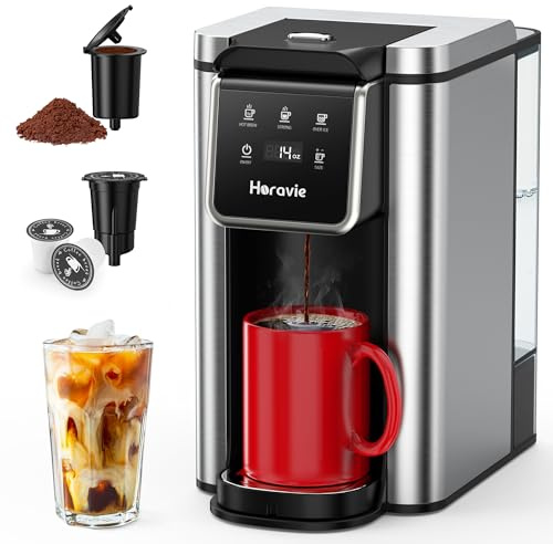 Single Serve Coffee Maker for K-Cup Pod & Grounds, Hot and Iced Coffee Maker, 6 to 14oz Brew Sizes, 50oz Removable Reservoir, Strong Button Feature, Fit 6.5 Mugs, Stainless Steel, Black