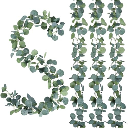 Kinesgsg 4 stycken konstgjord eukalyptusgirlang 180 cm konstgjord eukalyptusgirlang och konstgjord liana-växt med vita blad och blommor för bröllop, bord, båge, bordslöpare