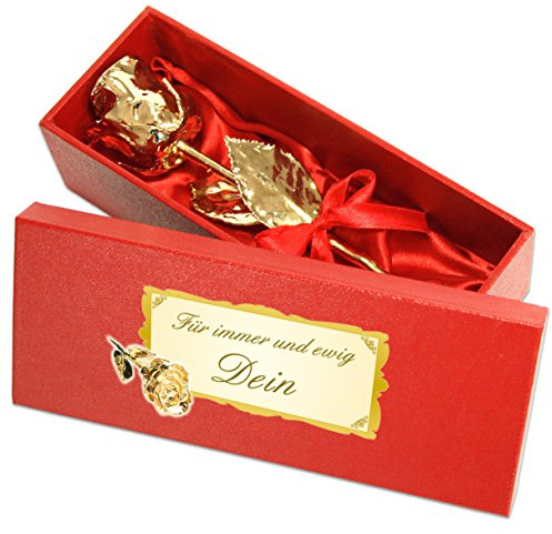 Echte Goldene Rose mit Widmung: Für immer und ewig Dein, überzogen mit 999er GOLD, circa 16 cm, mit Geschenkschatulle und Echtheitszertifikat