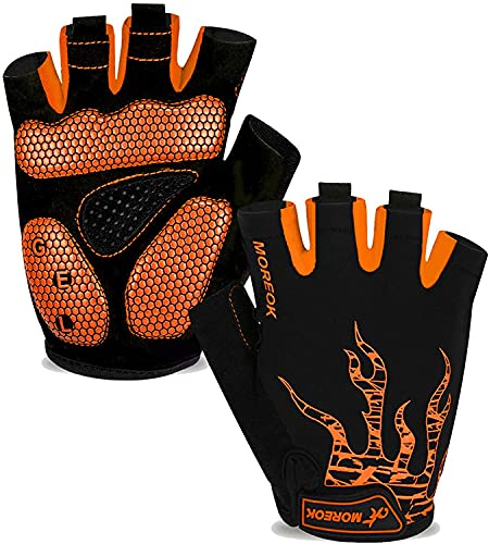 BIKINGMOREOK Gants de vélo, gants de cyclisme pour homme et femme à demi-doigts respirant, gants de cyclisme de 5 mm en gel SBR absorbant les chocs et antidérapants pour VTT, unisexe - Orange - M