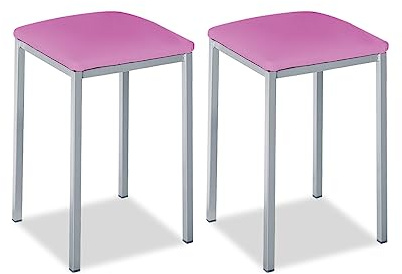 ASTIMESA Två Square Kitchen Pallar Rosa Konstläder, Sitthöjd 45 cm.