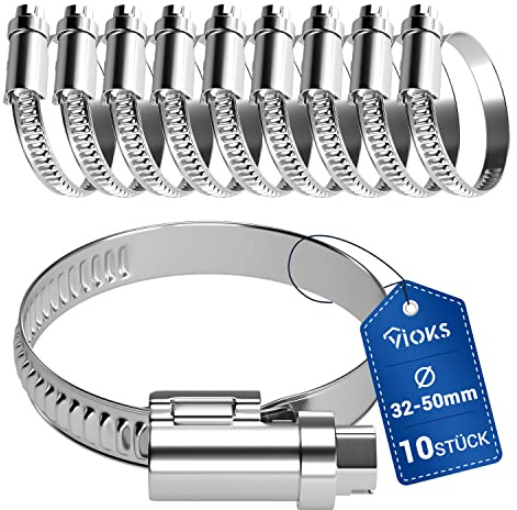 VIOKS 10x Schlauchschellen 32-50mmØ Edelstahl Schlauchklemmen Set | Schlauchschellen Sortiment, Schellen Poolschlauch, Schlauchschelle, Schelle Waschmaschinenschlauch