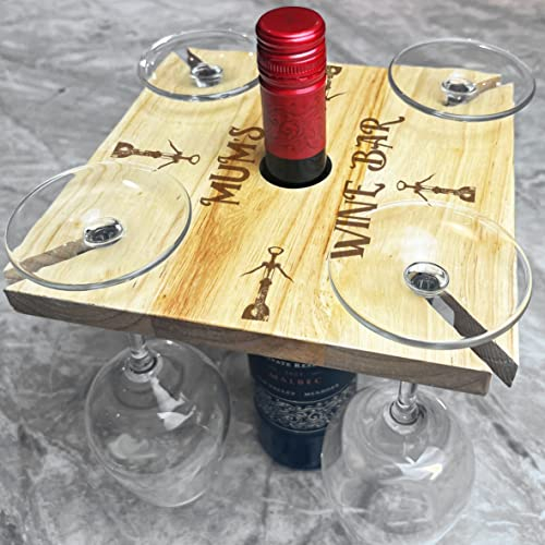 Fingerprint Designs Corkscrew Mum's Wine Bar Personalised Gift Wooden 4 Wine Glass & Bottle Holder