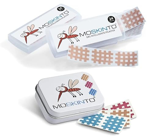 MOSKINTO Mückenpflaster 24 Stück + Familienpackung mit 42 bunten Pflaster in der Dose Juckreiz, Stechmücken, Bremsen, Bienen, Schnacken, Mückenstiche, Bite, Stichheiler, für Kinder und Erwachsene