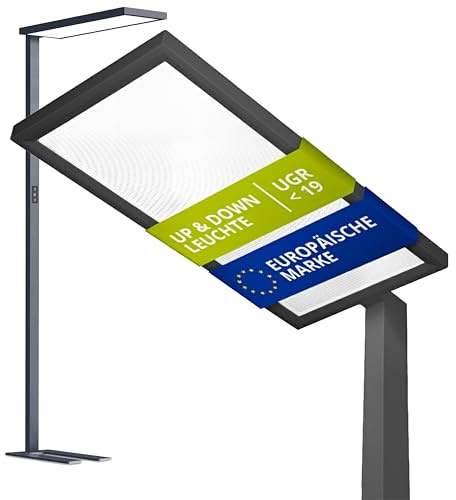 INNOVATE LED Stehlampe dimmbar PRO Schwarz Deckenfluter & Leselampe [12480 Lm UGR < 19 100W] Stehlampe Wohnzimmer Lampe Büro I Wohnzimmerlampe Deckenfluter LED Dimmbar Bürolampe I Lampe Wohnzimmer