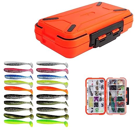 RoadLoo Fiskeutrustningslåda, fiske-bete multifunktionella fisketillbehör förvaringsbox 30 fack vattentät bärbar fiskeutrustning låda vattentät med 20 mjuka plastdrag (orange)