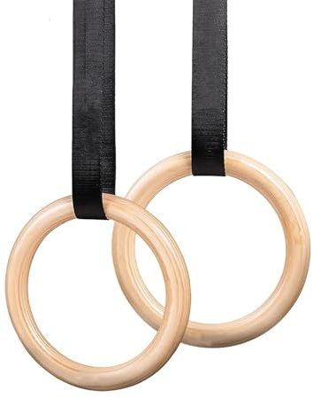 ZLXHDL Gymnastikringe 132 Lbs, Klimmzugringe Mit Riemen, Verstellbare Nockenschnalle, Klimmzugringe aus Holz Für Das Ganzkörpertraining Im Fitnessstudio zu Hause