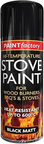 AHS Black Matt Stove Spray Paint 400ML - Aerosol Spray For Wood Burners, BBQ & Stoves - Multipurpose High Temperature Spray Paint - Oil & Petrol Resistant Matt Finish - Quick Drying Effect - Black (1)
