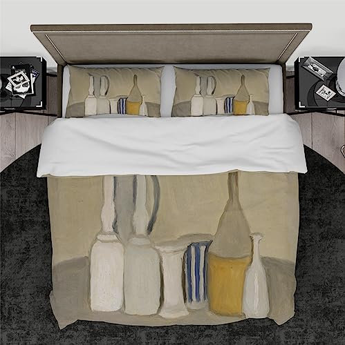 DINGSION Giorgio Morandi Style Duvet Cover 3 Pieces Still Life of Bottles and Pitcher, 1946 Soft Bedding for Bedroom Decor with 2 Pillow Shams Super king