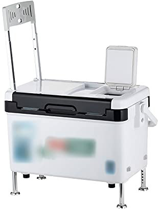 HASMI Angeleimer Fischereikasten Verdickte wettbewerbsfähige Fischerei mit Faltbarer Rückenlehne einstellbare Beine for raues Gelände sitzen Angelspeicherkühler 28l für Angelgeräte (Color : Wit)