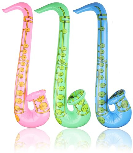 BLMHTWO 3PCS Inflatable Musical Instruments Saxophone Toy, Inflatable Saxophone for Musical Concert Themed Party Cosplay Stage Birthday Decoration Supplies(Pink, Green,Blue)