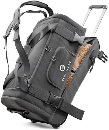 Reisetasche mit Rollen 60L Klein Schwarz | 3in1 Trolley, Rucksack & Tasche