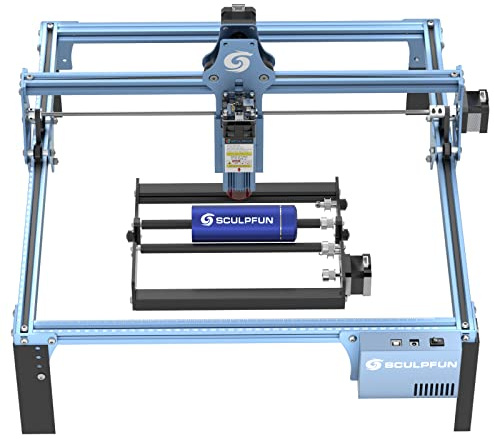 SCULPFUN S9 Laser Graviermaschine, mit Laser rotary roller, Laserschneider 90W Effekt, Lasergravierer für Holz metall, Augenschutz, 0,08mm Laser Fixfokus, 410x420mm Arbeitsbereich