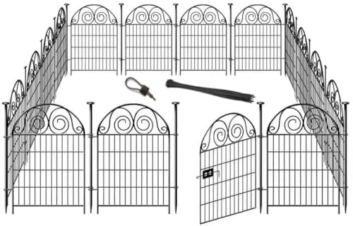 Getlay Tall Garden Animal Barrier Fence With Gate,40 in(H)×27 in(L) 12 Panels Dog Digging Fence Barrier, Black Metal Temporary Fences, Reusable Defense Fencing For Outdoor Yard. Total 26.2 Ft│Patented