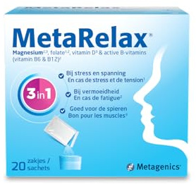 Metagenics MetaRelax Magnesium-Pulver - Limette - Zuckerfrei - 20 Beutel | Hochwertiges Magnesium-Pulver mit B-Vitaminen & D3. Trägt zur Verringerung von Müdigkeit und zu normaler Muskelfunktion bei