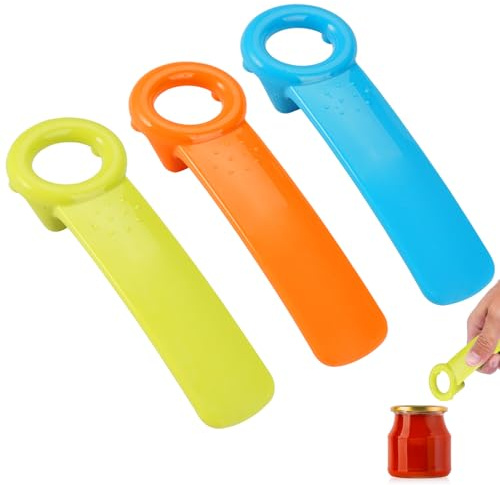 3 stycken glasöppnare skruvlocksöppnare, locköppnare för skruvglas, locköppnare för glas, enkel glaslock öppnare för seniorer människor barn kvinnor svaga händer (blå, orange, grön)