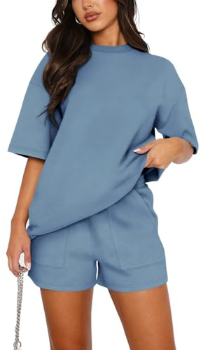 REORIA Damen Tracksuit Hausanzug Loungewear Trainingsanzug Set Blau L