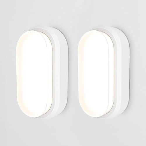 HOFTRONIC 2er Set - C-Series LED Kellerlampe Weiß - 18W 1830lm Wandleuchte Oval - IP54 LED Feuchtraumleuchte - 4000K Neutralweiß - Wandlampe Deckenlampe für Treppe Flur Keller WC Garage