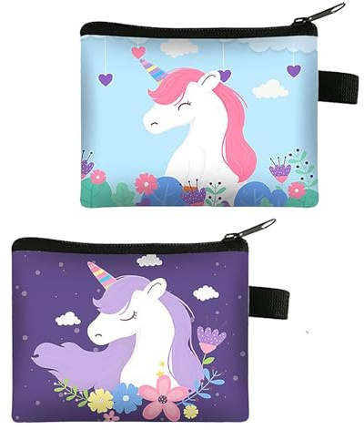 Silars Reißverschlusstasche Einhorn, 2 Stück Geldbeutel Täschchen mit Reißverschluss Praktische Münztaschen Kleine, Einhorn Reißverschluss Beutel Segeltuch für Frauen und Mädchen