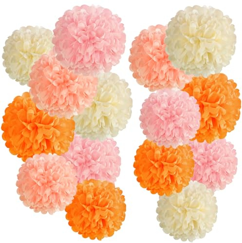 Easy Joy Seidenpapier Pompons Deko, 15er Set Hochzeitsdeko Lampions Pompoms Party Taufe Konfirmation Geburtstag Hochzeit Valentinstag Deko (Orange und Rosa)