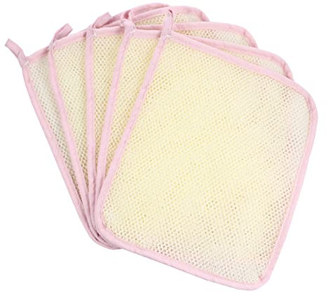 LABRIMP 5 Paños Exfoliantes Para Lavarse La Cara, Toallas De Baño Exfoliantes De Nylon De Doble Capa, Tamaño Mediano, Rosa Piña, Para Cuerpo y Rostro Ducha y Viaje