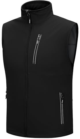 Outdoor Ventures Softshell Weste Herren Outdoor Fahrradweste Wasserdicht Winddichte Ärmellose Jacke Full Zip Atmungsaktive Laufweste Schwarz L
