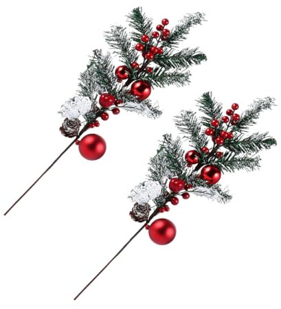 IMIKEYA Stechpalme Zweig 4 Stück Weihnachtsschmuck Künstliche Pflanzendekoration Kiefernbeeren Schneeornament Aus Kunststoff