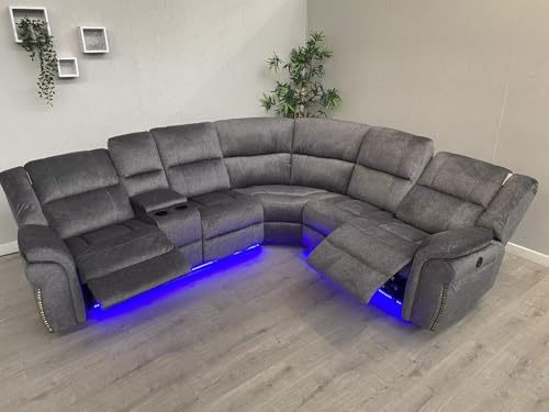 Berlin Fabric Electric Recliner Sofa With Cupholders, LED Lights And USB Charging Ports - Grey (Corner)