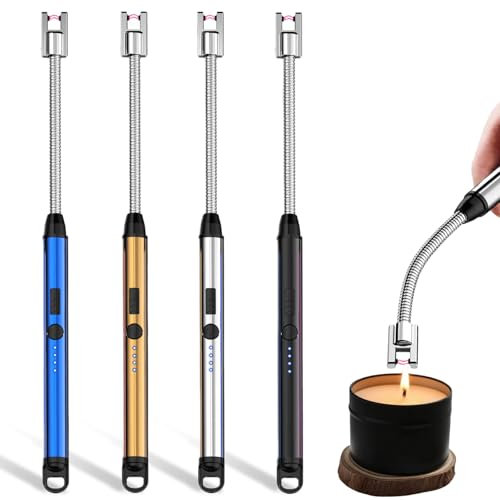 Accendino elettrico a barra, 4 pezzi, ad arco elettrico, ricaricabile, USB, al plasma, con serratura di sicurezza, accendino a barra con gancio di sospensione, adatto per cucina, fornelli a gas,