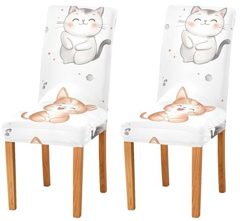 JUMBEAR Stuhlhussen mit niedlicher Katze, für Esszimmer, Stretch-Stuhlhussen, abnehmbar, waschbar, Küchenstuhlbezug, dekorativer Sitzschutz, 2 Stück