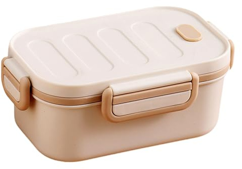 MIATTCLD Lonchera Bento para adultos, contenedor apilable de 3 compartimentos, 34 onzas/1000 ml, recipientes de preparación de comidas a prueba de fugas para hombres y mujeres, sin BPA (beige)