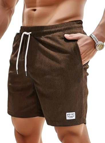 Vorvowry Pantaloncini Uomo Shorts Estivi Bermuda Uomo con Tasche Leggeri Morbido Comodo Velluto a Coste Casual Pantaloni Corti Uomo caffè S