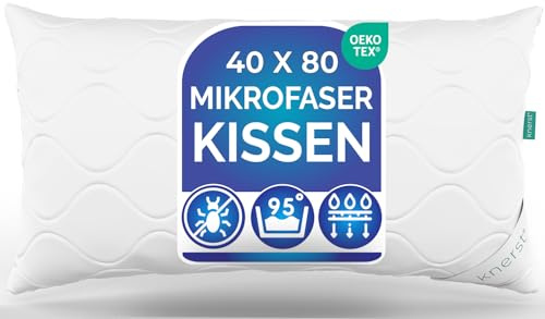 KNERST Kopfkissen 40x80 2er Set, Kissen Made in EU, 95° waschbar Polster | komfortables Schlafkissen, Allergiker geeignet, Ökotex, Polster atmungsaktiv, weich & formstabil, Füllkissen, Dekokissen