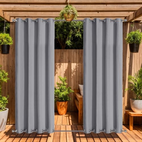LiveGo Outdoor Vorhang für Garten Terrasse Pavillon Pergola Wasserdicht Winddicht 2 Paneele Outdoor Vorhänge Pergola Pavillon Vorhänge Wärmeisoliert UV-Schutz (Hellgrau, H140 x B213 cm (2er Pack))
