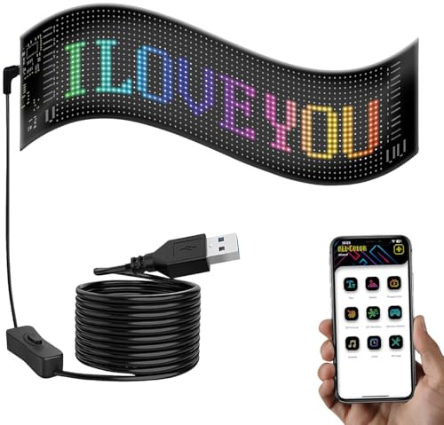Luminea Laufschrift: Programmierbare Flexible LED-Anzeigetafel, 1.824 LEDs, 59 x 12 cm, App (Laufband, Laufschrift programmierbar, Kfz)