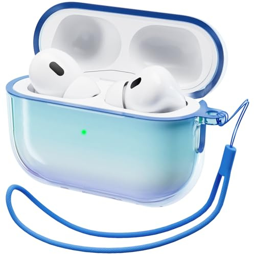 ORNARTO für AirPods Pro 2 Hülle 2022 mit glitzerndem Blau, halb-transparente AirPods Pro 2 Case mit Lanyard, Schutzhülle AirPods Hülle - Blau