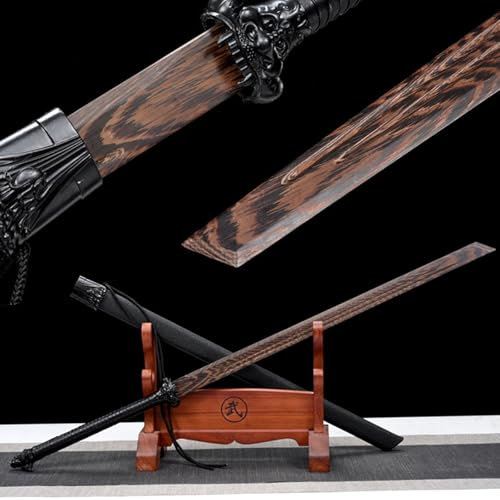 HJHUUA 116cm handgefertigte Samurai-Schwerter aus Holz,Bokken mit PU-Leder umwickelter Holzscheide,natürliches Palisander-Katana für Geschenke,Ausstellungen,Training,Cosplay,Requisiten,Dekorationen