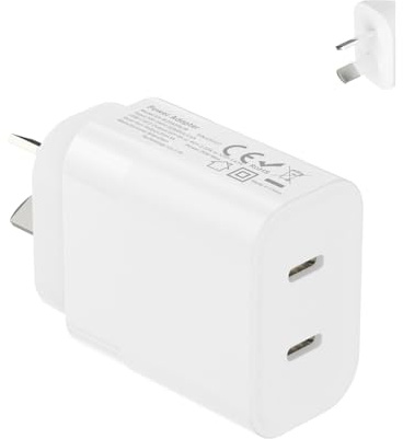 Australia/New Zealand/Argentina/Fiji Fast Charger AU Adapter Type I Block | Dual USB Type C Wall Charger for Apple iPhone 17 16 15 14 13 12 Pro Max Samsung Google Pixel PD PPS 20W/20W Travel Essentials