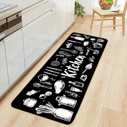 Alishomtll Tappeto passatoia per corridoio, antiscivolo, lavabile, antimacchia, assorbente, moderno, facile da pulire, per cucina, interni ed interni, colore nero