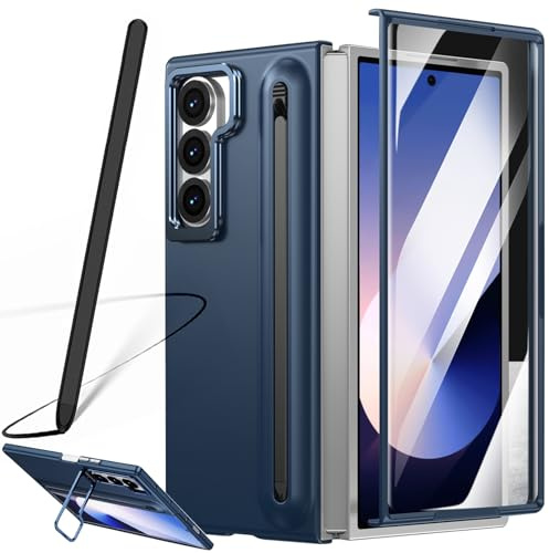 Hülle für das Galaxy Z Fold 6 mit Stift, integriertem Stifthalter, Samsung Galaxy Z Fold6 Cover mit Displayschutzfolie, S Pen-Ersatzstift und verstellbarem Ständer-Blau
