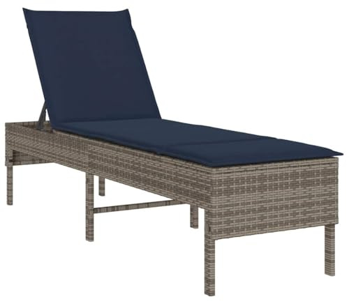vidaXL Sonnenliege mit Auflage Grau 55x200x44 cm Poly Rattan, Gartenliege, Sonnenbett, Chaiselongue, Relaxliege, Tagesbett, Lounge Bett, Gartenbett