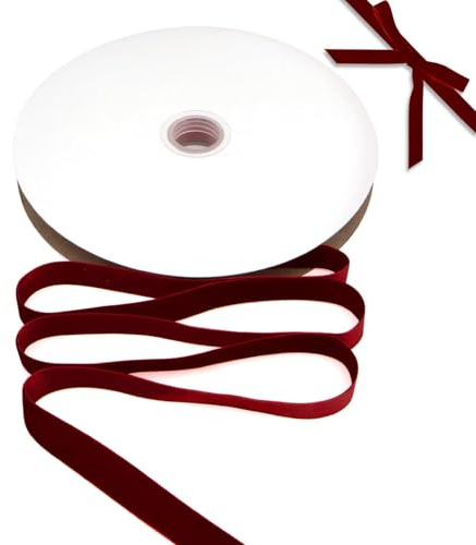 Samtband Bordeaux Dunkelrot 1,5cm x 22m – Weihnachtsschmuck Geschenkband & Schleifenband für Geschenkverpackung, Dekoration (Velvet Ribbon, Rotes Samtband)