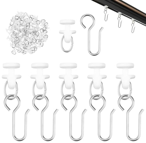 Nuts OT nuts 50 Stück Ösengleiter für Gardinenschiene mit 50 Stück Gardinen Haken Gardienenrollhacken Metall Vorhanghaken für Fenstervorhang Duschvorhang Vorhangschiene mit Schienenvorhangsystem