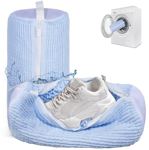 2 Stück Schuhwaschbeutel Waschmaschine mit Reißverschluss, Babyblau | Wiederverwendbarer Schuhbeutel Wäschenetze für Waschmaschine
