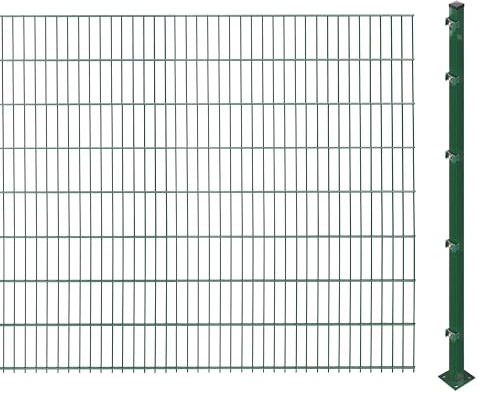 Doppelstabmattenzaun inkl. Pfosten zum Aufschrauben (Höhe: 163 cm, Länge: 2 m) | Doppelstabmatten in Grün | UV- und witterungsbeständig
