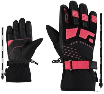 Ziener LUKIAN-Z Gants de Ski/Sports d'hiver pour Enfant, imperméables, Thermiques, Leash, Noir, Rose Lilas, 7,5