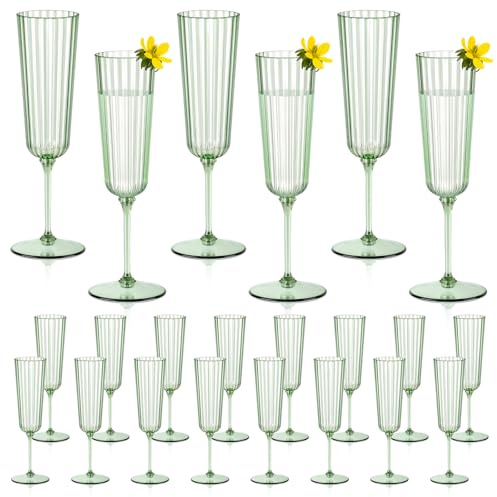 SHIQIKEJIPTY 24 Pack Plastic Champagne Flutes Sage Green Unbreakable Ribbed Champagne Glasses Detachable 5.5 Oz Disposable Wine Stemware Glasses Toasting Cups for Wedding Christmas Baby Shower Party