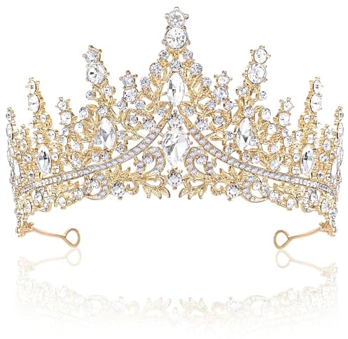pangdapengpeng Tiara Damen, Kristall Diadem Silber, Strass Krone, Prinzessin Krone Haarreif Glitzer für Hochzeit, Geburtstag, Karneval, Fasching Kostüm (Gold)